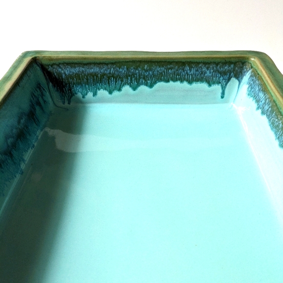 Mid Century O.M.C. Japan Signed Ikebana Suiban Bonsai Tray Bright Blue and Green - Picture 2 of 8